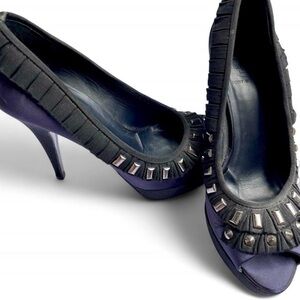 Tory Burch Erinn peep-toe pumps in navy with metal details size 10